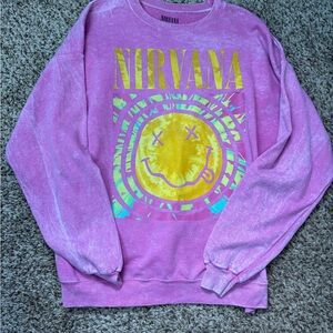 NIRVANA Pink Tee with Yellow Smiley